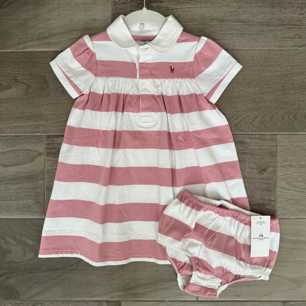 Ralph Lauren Pink and White Baby Dress Set